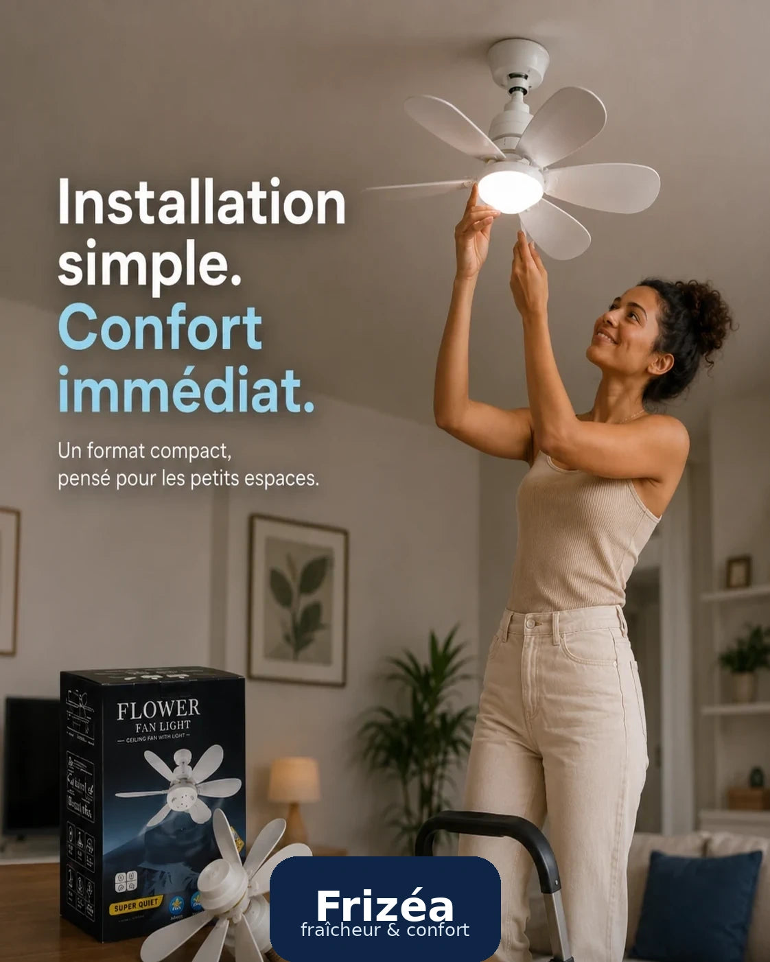 Ventilateur plafonnier LED Frizéa en situation