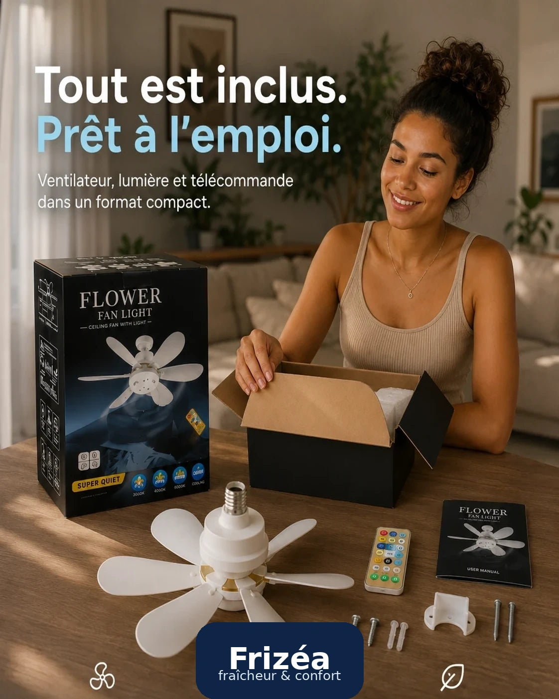 Ventilateur plafonnier LED Frizéa en situation