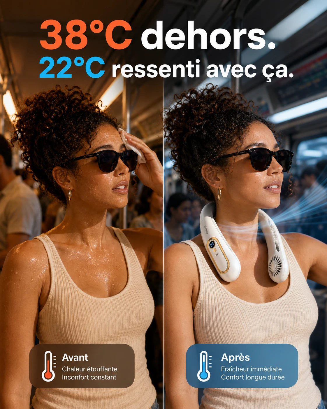 Ventilateur de cou rechargeable Frizéa en situation